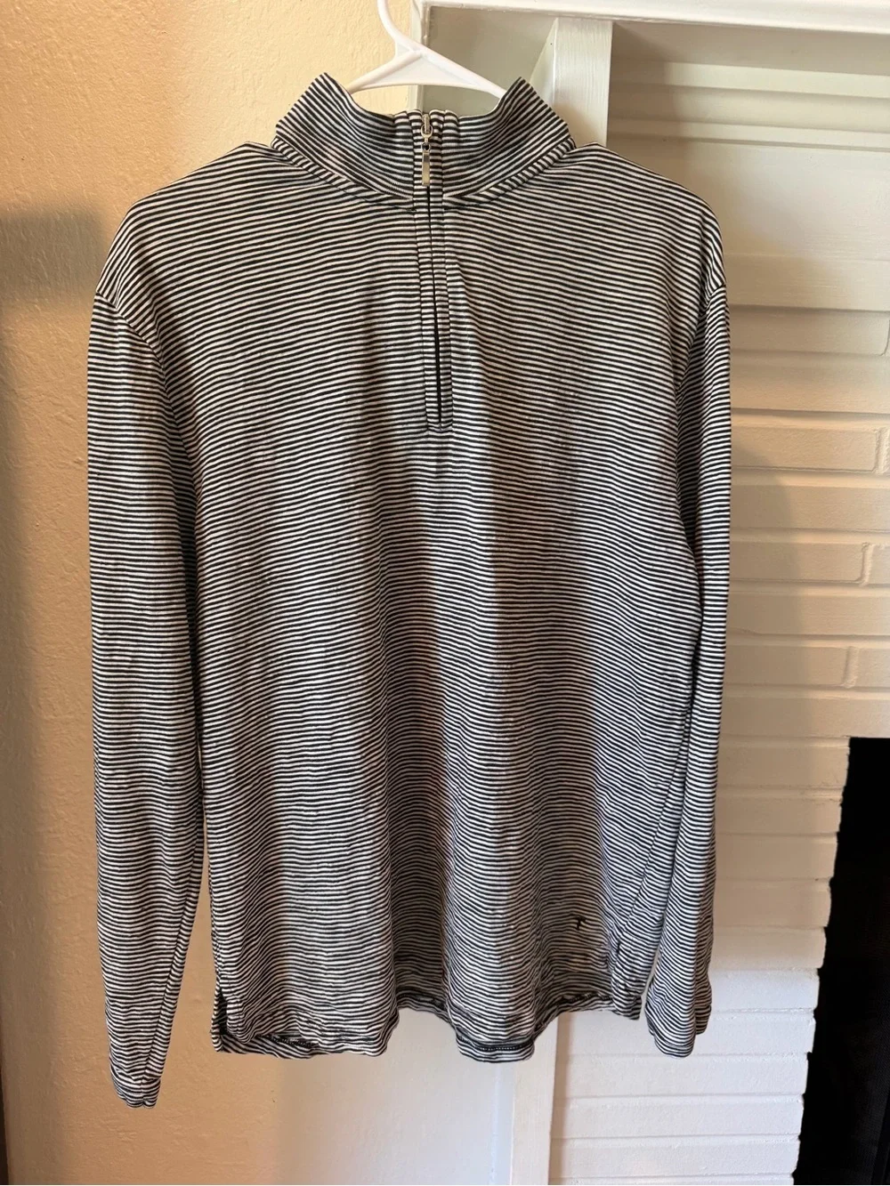Left Coast Tee Striped Quarter-Zip Pullover Sweater 100% Cotton Peru Men’s L